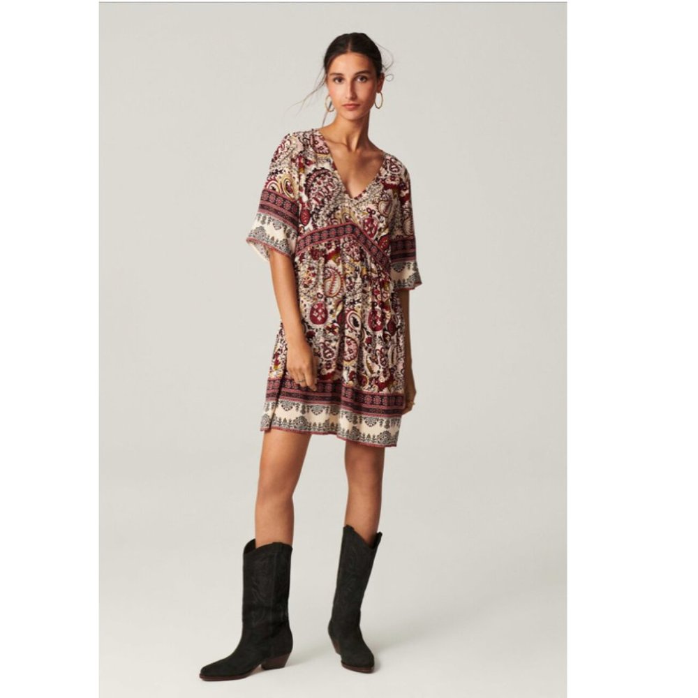 Ba&sh Zelda Women Paisley Crepe Mini Dress Size 1 US4 Floral V-Neck Boho…
